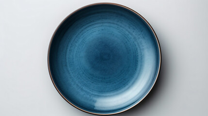 Dark blue ceramic plate isolated on white background - obrazy, fototapety, plakaty