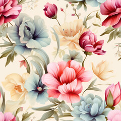 Seamless watercolor flowers background, ai pattern