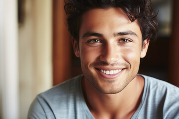 Obraz premium Picture of man with smile on his face. This image can be used to depict happiness, positivity, or friendly demeanor.