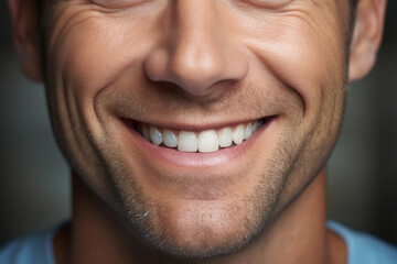 Close up shot of man with smile on his face while holding toothbrush in his mouth. Perfect for dental hygiene concepts and personal care advertisements.