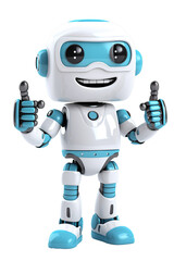 Naklejka premium friendly robot giving thumbs up white isolated background