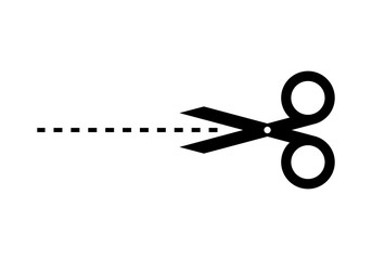 Black scissors dash line icon flat vector design - obrazy, fototapety, plakaty