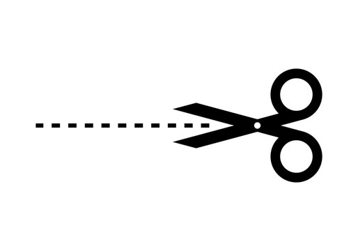 Black scissors dash line icon flat vector design