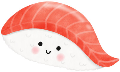 Japanese cute sushi in watercolor style. Vector illustration