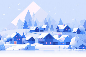 Obraz na płótnie Canvas Beginning of winter solar term concept illustration, winter village snowy scene illustration poster