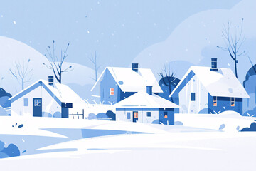 Fototapeta na wymiar Beginning of winter solar term concept illustration, winter village snowy scene illustration poster
