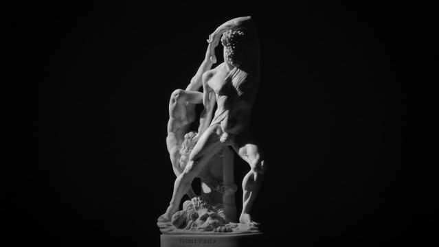 Rotating of The Hercules and Lichas marble sculpture by Antonio Canova on a black background