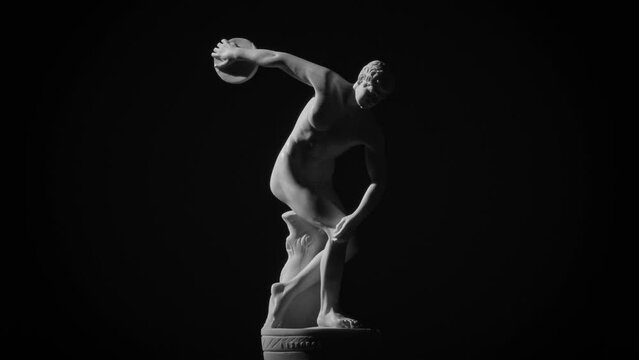 Rotating of The Discus Thrower (Discobolus) marble sculpture by Myron on a black background
