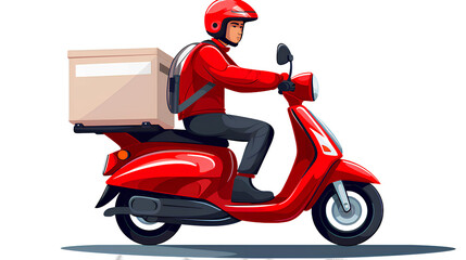 Drawing of a delivery man driving a scooter on a transparent background PNG