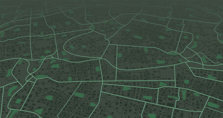 Skyline urban panorama. Cartography illustration. Green city area, background map, streets. Abstract transportation background, street map. Widescreen proportion, digital design street map. Vector