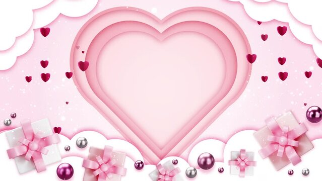 Happy Valentine day of 14 february background design with balloon shape heart paper cut style decoration for greeting card celebration holiday. Romantic love animated background with copy space text.