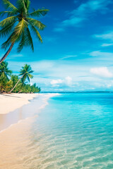 Fototapeta premium Beautiful beach ocean and palm trees. Generative AI,