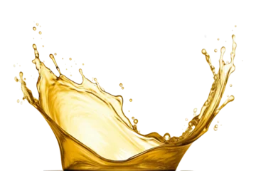 Fotobehang Falling oil splash isolated on a transparent background, Olive or engine oil splash, Cosmetic serum liquid. Generative AI © Breyenaiimages