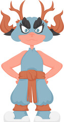Cartoon funny and fabulous Viking warrior girl. Cartoon style