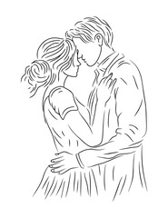 couples hugging each other line art illustration