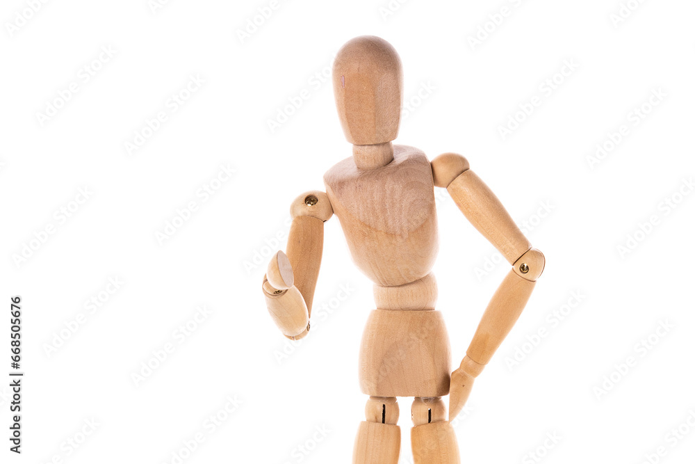 Poster a wooden mannequin standing confidently with hands on hips. this versatile image can be used for var