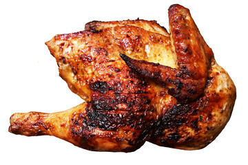 Roasted chicken on a white background isolated