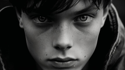 Black and White Portrait of Rebellious and Vulnerable Teenager, Age 16