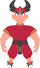 Cartoon funny and fabulous Chinese dragon warrior, Shaolin warrior. Cartoon style