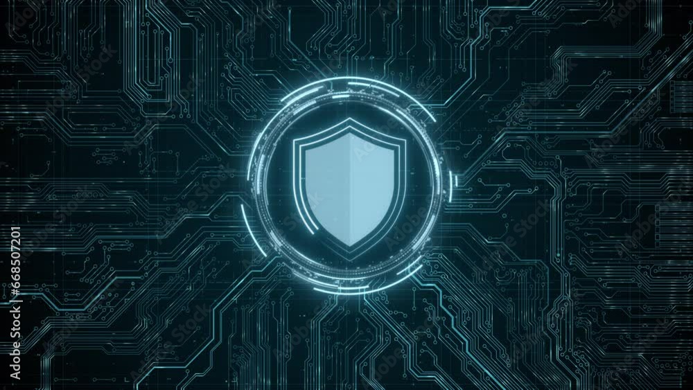 Aufkleber security hologram virtual hud pin with shield and lock. concept of finance data privacy and smartpho