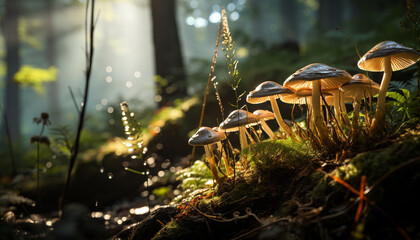 Fresh green leaf growth in the uncultivated forest meadow generated by AI