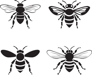Honey Bee Logo silhouette Set, Honey Bee Icon Set Vector Design