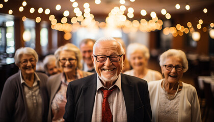 A joyful group of seniors celebrating retirement, standing outdoors generated by AI