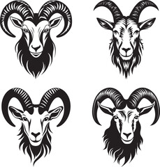 Goat Logo silhouette Set Isolated on White Background, Goat Icon Set Vector Design