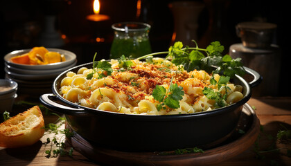 Freshness and healthy eating on a gourmet table with cooked vegetarian food generated by AI