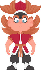 Cartoon funny and fabulous Chinese dragon warrior, Shaolin warrior. Cartoon style