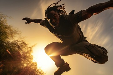 Black Male Parkour Skills Thrilling Backdrop Generative AI