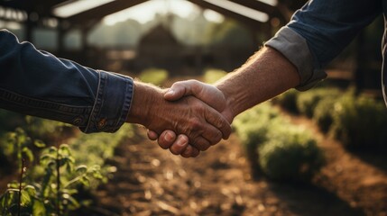 Close up farmer shake hand together