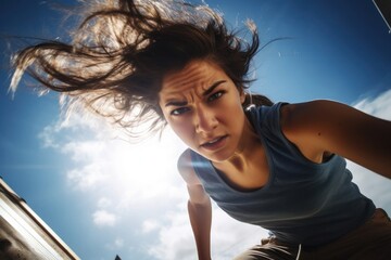 Hispanic Female Urban Athlete Running Setting Generative AI