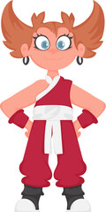 Cartoon funny and fabulous Chinese warrior girl. Cartoon style