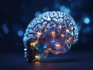 A Futuristic Metallic Futuristic Human Brain with bulb holder.