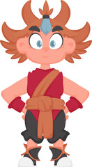 Cartoon funny and fabulous Chinese dragon warrior, Shaolin warrior. Cartoon style