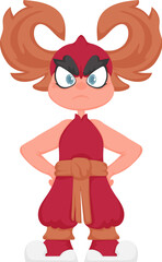 Cartoon funny and fabulous Chinese warrior girl. Cartoon style