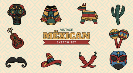 Vintage Mexican Illustration Set