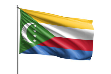 3d illustration flag of Comoros. Comoros flag waving isolated on white background with clipping path. flag frame with empty space for your text.