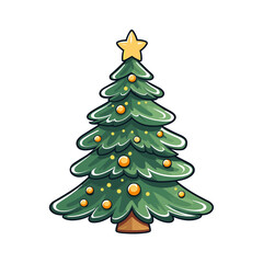 Vector isolated flat illustration Christmas fir tree, winter nature, holiday background, conifer, snow, outdoor marry christmas and happy new year green tree 