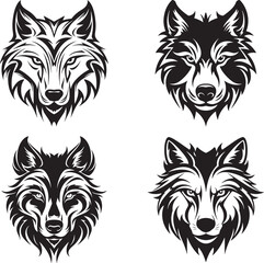 Wolf Logo silhouette Set, Wolf Icon Set Vector Design