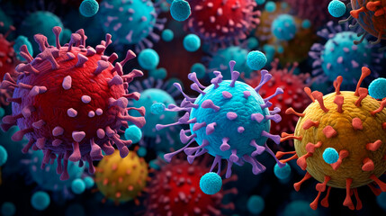 Coronavirus under a microscope. Generative AI, - obrazy, fototapety, plakaty