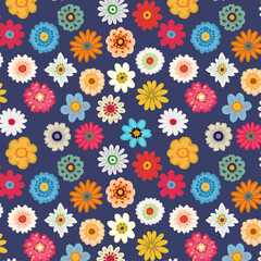 レトロでカラフルな花のシームレスパターン