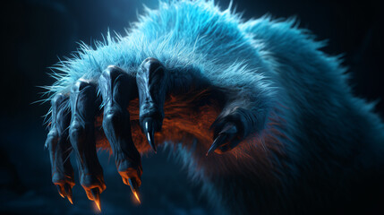 Furry scary monster werewolf paw 3d render illustration - obrazy, fototapety, plakaty