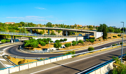 Highway interchange near Barajas International Airport in Madrid, Spain