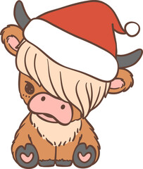 Baby Highland cow with Santa hat Christmas