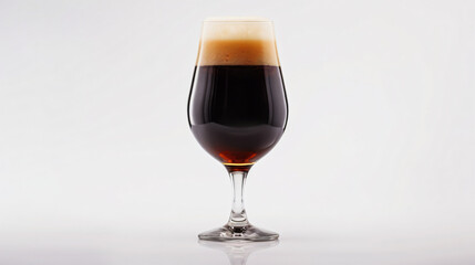 Full beer tulip glass of stout or porter isolated on white background