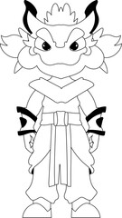 Mystical Shaolin warrior in the form of a Chinese dragon cartoon character. Coloring style