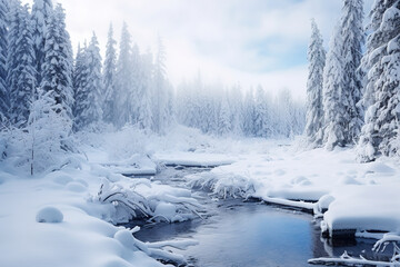 Scene with trees and snowy ground creating a captivating winter atmosphere