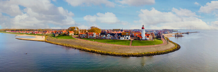 Urk Netherlands October histroical harbor on a sunny day, Small town of Urk village Netherlands - obrazy, fototapety, plakaty